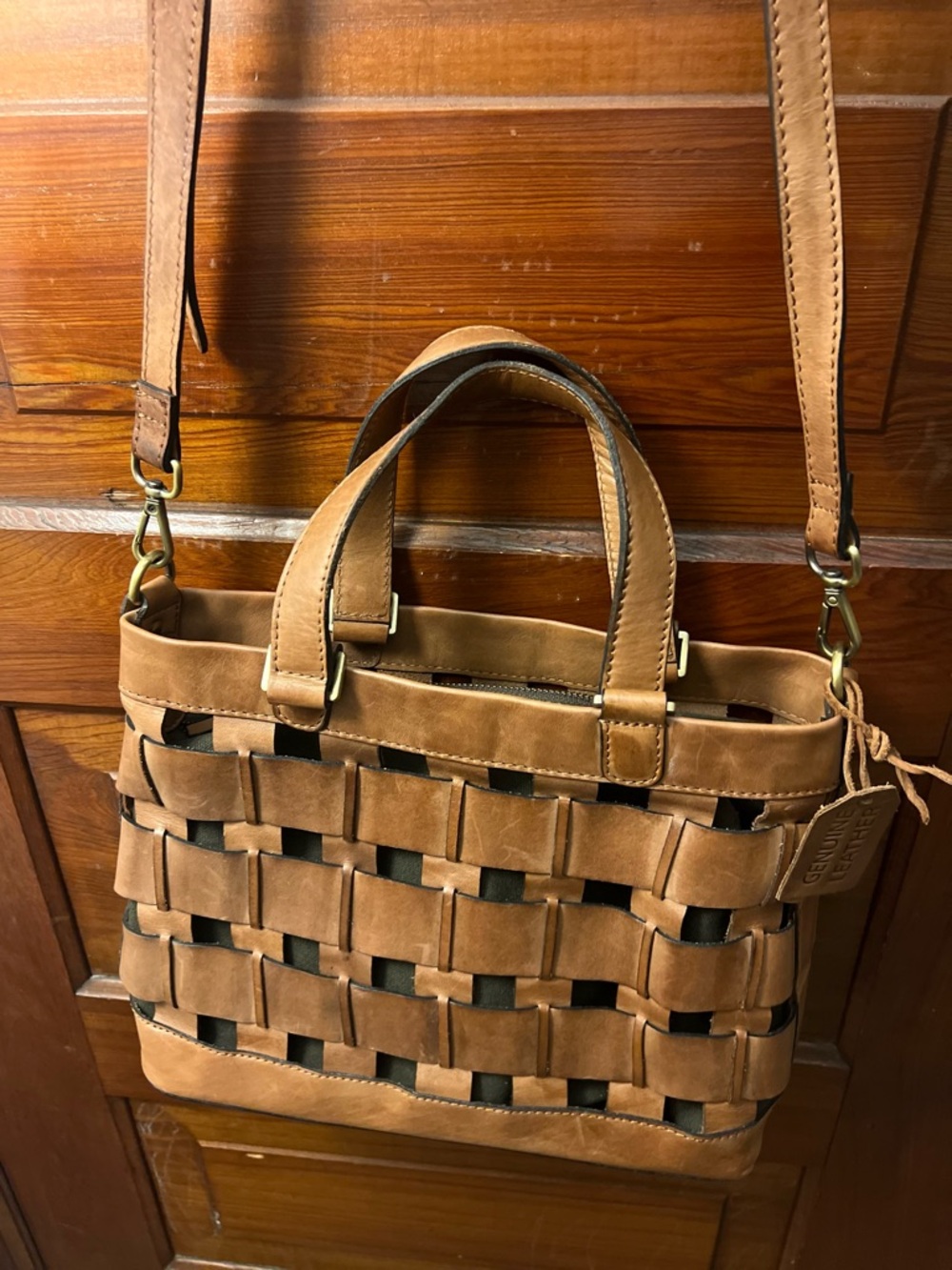 Tan Woven Leather Handbag/Shoulder Bag - Picture 5 of 11
